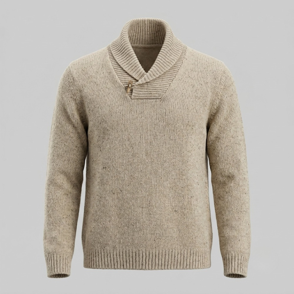 Perry Ellis Mens XL Oatmeal Sweater Shawl Collar Knit Pullover Casual